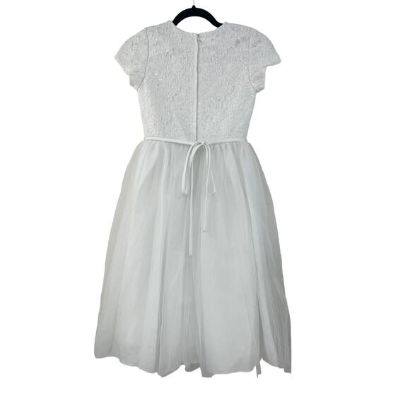 Us Angels Short Sleeve Floral Lace Tulle White Formal Dress Girls 12 - Picture 4 of 5
